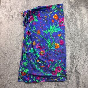 Lido Di Anna Club Vintage Italy Cotton Wrap Sarong Beach Cover Up Blue Floral